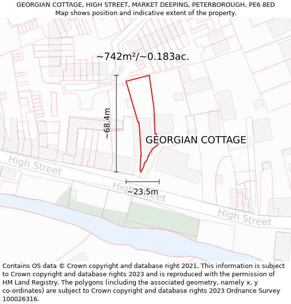 GEORGIAN COTTAGE, HIGH STREET, MARKET DEEPING, PETERBOROUGH, PE6 8ED: Plot and title map