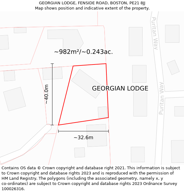 GEORGIAN LODGE, FENSIDE ROAD, BOSTON, PE21 8JJ: Plot and title map