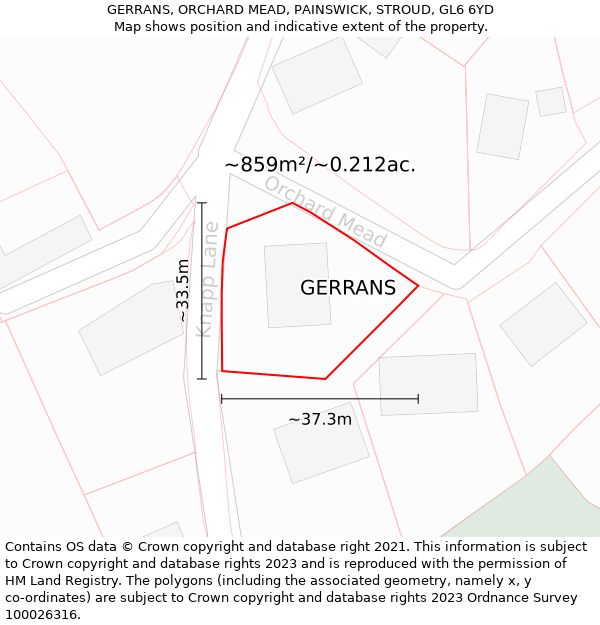 GERRANS, ORCHARD MEAD, PAINSWICK, STROUD, GL6 6YD: Plot and title map