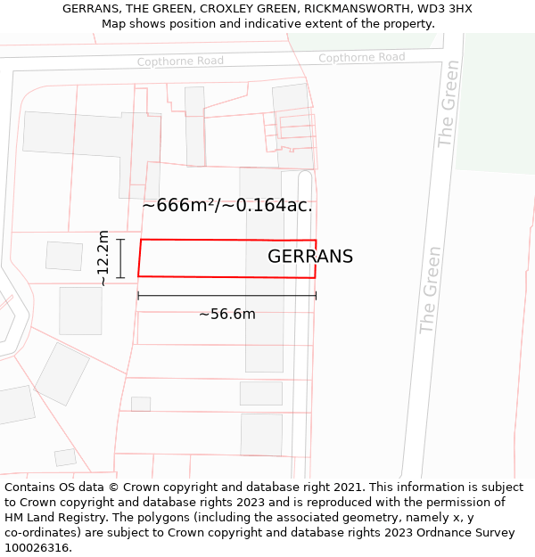 GERRANS, THE GREEN, CROXLEY GREEN, RICKMANSWORTH, WD3 3HX: Plot and title map