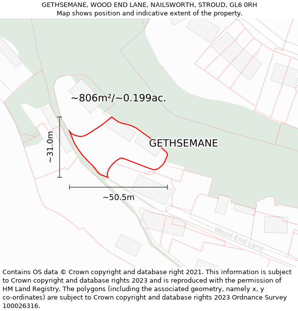 GETHSEMANE, WOOD END LANE, NAILSWORTH, STROUD, GL6 0RH: Plot and title map