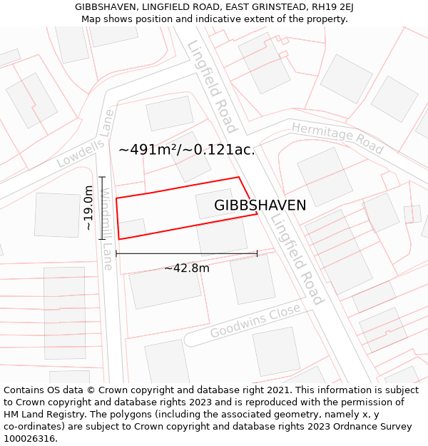 GIBBSHAVEN, LINGFIELD ROAD, EAST GRINSTEAD, RH19 2EJ: Plot and title map