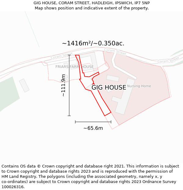 GIG HOUSE, CORAM STREET, HADLEIGH, IPSWICH, IP7 5NP: Plot and title map
