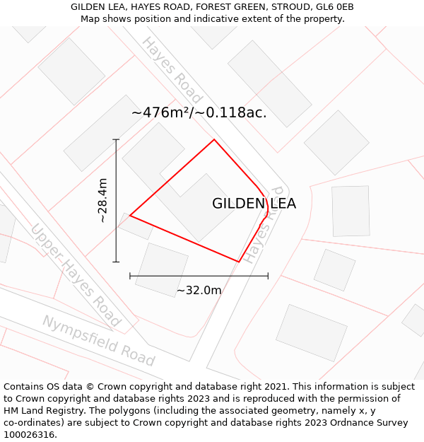 GILDEN LEA, HAYES ROAD, FOREST GREEN, STROUD, GL6 0EB: Plot and title map