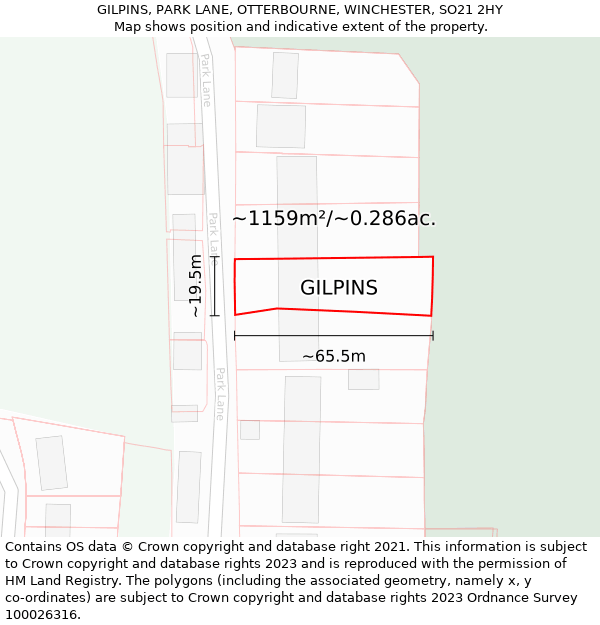 GILPINS, PARK LANE, OTTERBOURNE, WINCHESTER, SO21 2HY: Plot and title map