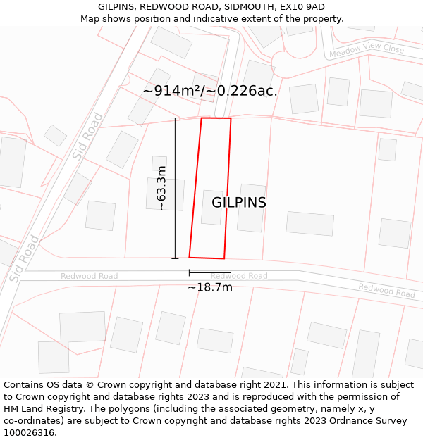 GILPINS, REDWOOD ROAD, SIDMOUTH, EX10 9AD: Plot and title map