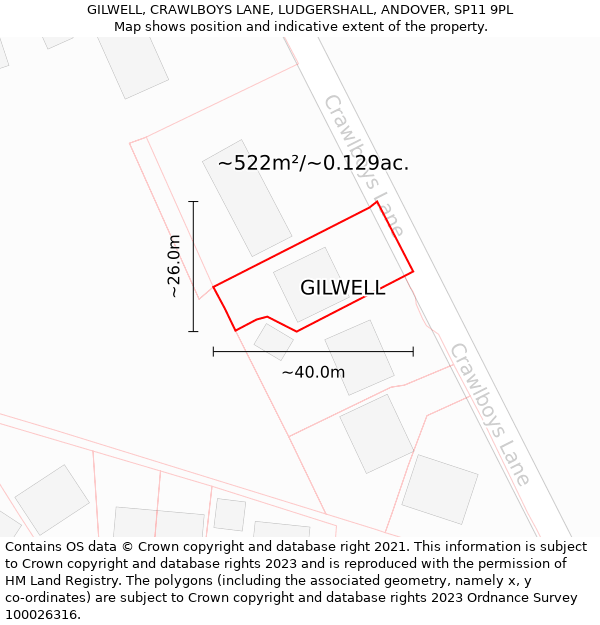 GILWELL, CRAWLBOYS LANE, LUDGERSHALL, ANDOVER, SP11 9PL: Plot and title map