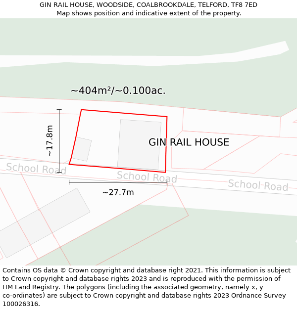 GIN RAIL HOUSE, WOODSIDE, COALBROOKDALE, TELFORD, TF8 7ED: Plot and title map