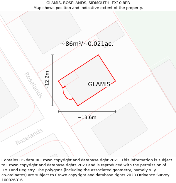 GLAMIS, ROSELANDS, SIDMOUTH, EX10 8PB: Plot and title map