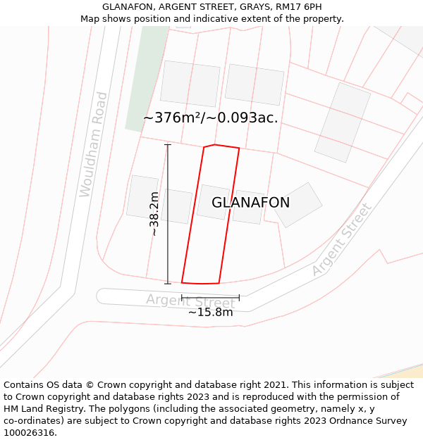 GLANAFON, ARGENT STREET, GRAYS, RM17 6PH: Plot and title map
