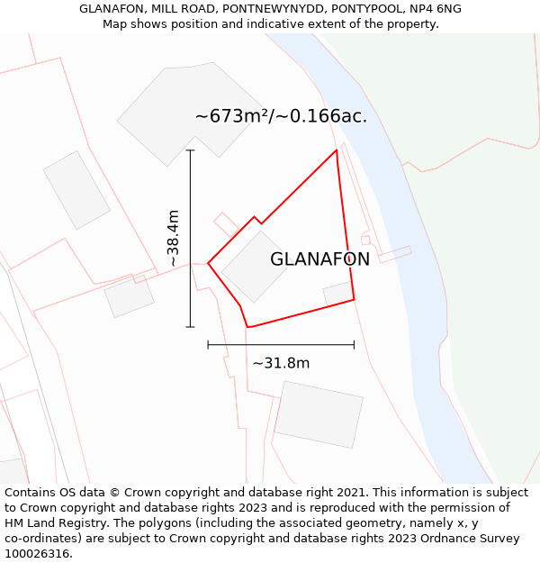 GLANAFON, MILL ROAD, PONTNEWYNYDD, PONTYPOOL, NP4 6NG: Plot and title map
