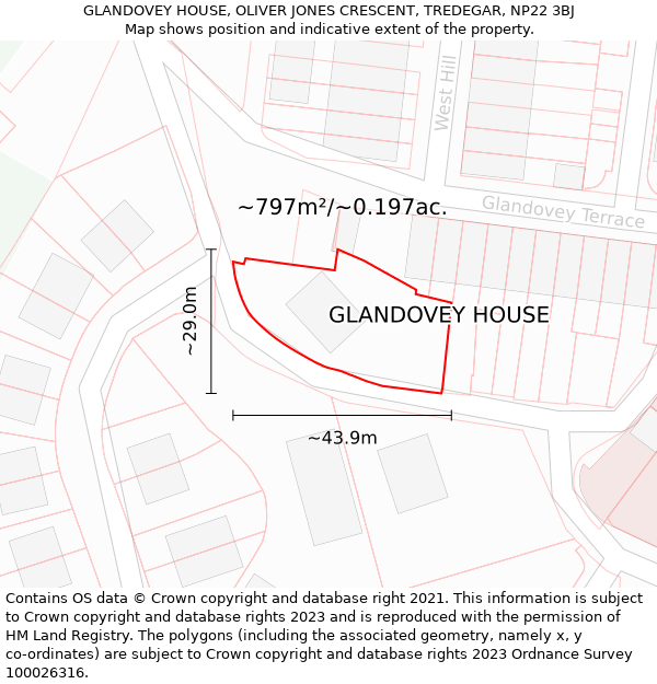 GLANDOVEY HOUSE, OLIVER JONES CRESCENT, TREDEGAR, NP22 3BJ: Plot and title map