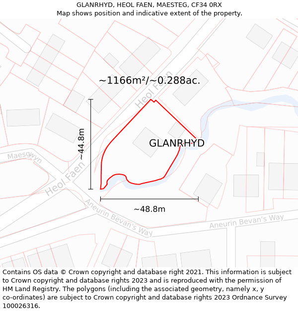 GLANRHYD, HEOL FAEN, MAESTEG, CF34 0RX: Plot and title map