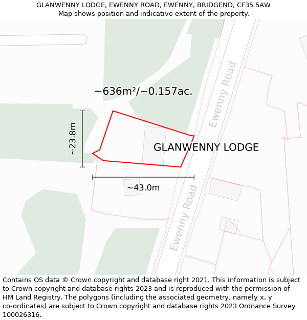 GLANWENNY LODGE, EWENNY ROAD, EWENNY, BRIDGEND, CF35 5AW: Plot and title map