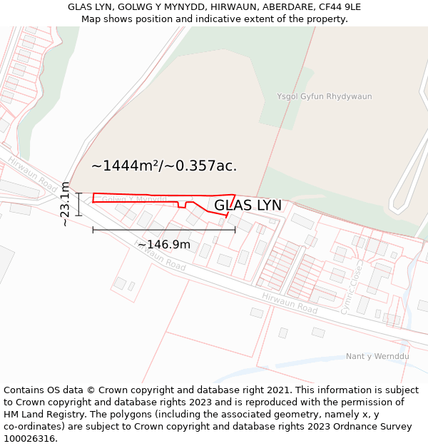 GLAS LYN, GOLWG Y MYNYDD, HIRWAUN, ABERDARE, CF44 9LE: Plot and title map