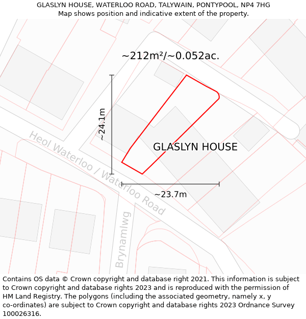 GLASLYN HOUSE, WATERLOO ROAD, TALYWAIN, PONTYPOOL, NP4 7HG: Plot and title map