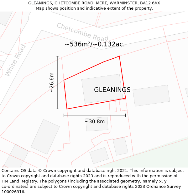 GLEANINGS, CHETCOMBE ROAD, MERE, WARMINSTER, BA12 6AX: Plot and title map