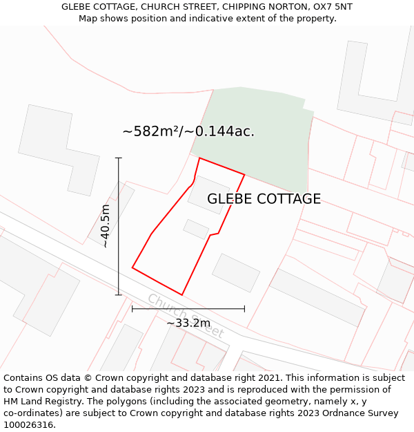 GLEBE COTTAGE, CHURCH STREET, CHIPPING NORTON, OX7 5NT: Plot and title map