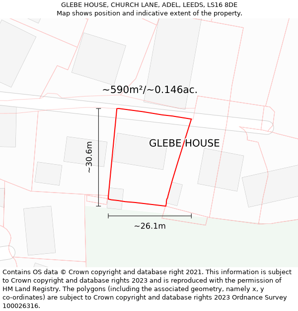 GLEBE HOUSE, CHURCH LANE, ADEL, LEEDS, LS16 8DE: Plot and title map
