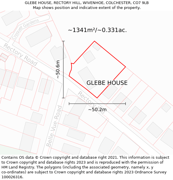 GLEBE HOUSE, RECTORY HILL, WIVENHOE, COLCHESTER, CO7 9LB: Plot and title map