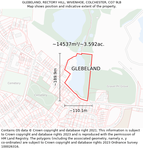 GLEBELAND, RECTORY HILL, WIVENHOE, COLCHESTER, CO7 9LB: Plot and title map