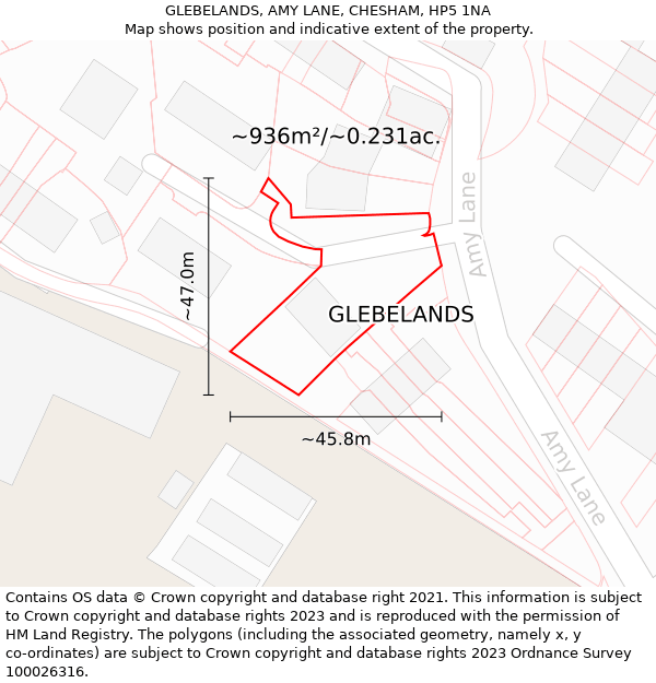 GLEBELANDS, AMY LANE, CHESHAM, HP5 1NA: Plot and title map