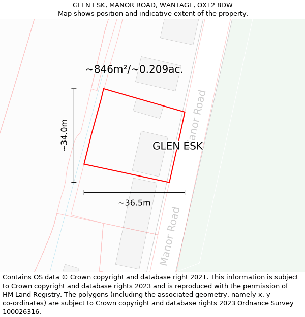 GLEN ESK, MANOR ROAD, WANTAGE, OX12 8DW: Plot and title map