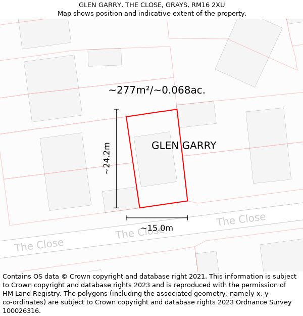 GLEN GARRY, THE CLOSE, GRAYS, RM16 2XU: Plot and title map