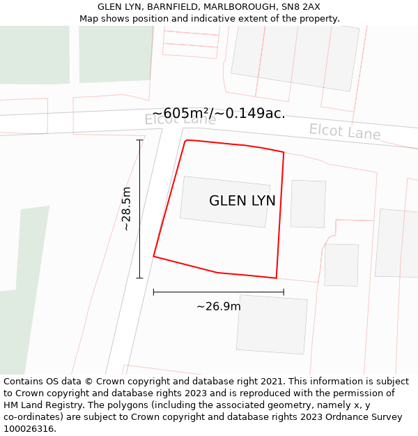 GLEN LYN, BARNFIELD, MARLBOROUGH, SN8 2AX: Plot and title map