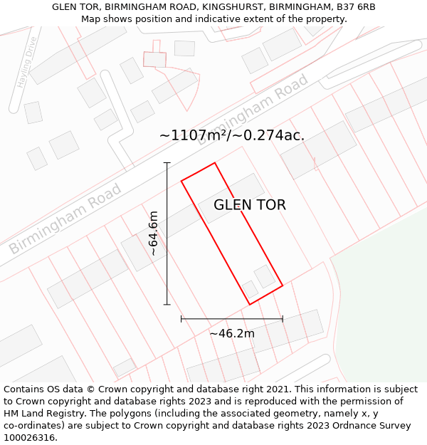 GLEN TOR, BIRMINGHAM ROAD, KINGSHURST, BIRMINGHAM, B37 6RB: Plot and title map