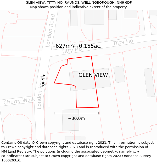 GLEN VIEW, TITTY HO, RAUNDS, WELLINGBOROUGH, NN9 6DF: Plot and title map