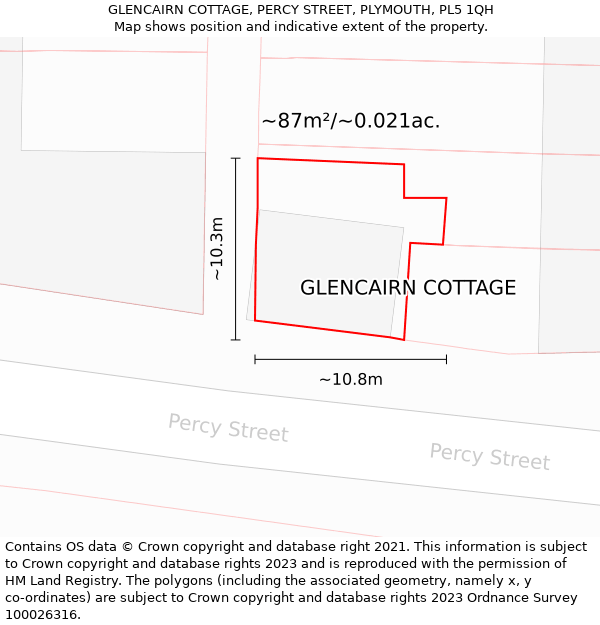 GLENCAIRN COTTAGE, PERCY STREET, PLYMOUTH, PL5 1QH: Plot and title map