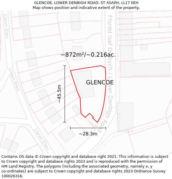 GLENCOE, LOWER DENBIGH ROAD, ST ASAPH, LL17 0EH: Plot and title map
