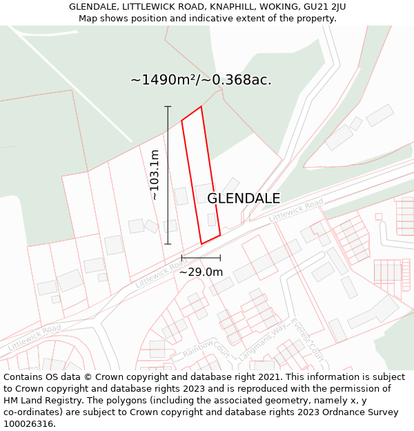 GLENDALE, LITTLEWICK ROAD, KNAPHILL, WOKING, GU21 2JU: Plot and title map