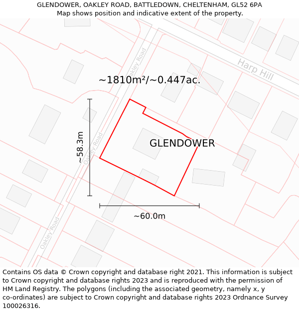 GLENDOWER, OAKLEY ROAD, BATTLEDOWN, CHELTENHAM, GL52 6PA: Plot and title map