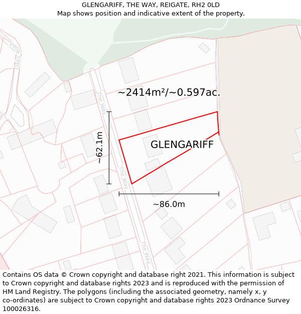 GLENGARIFF, THE WAY, REIGATE, RH2 0LD: Plot and title map