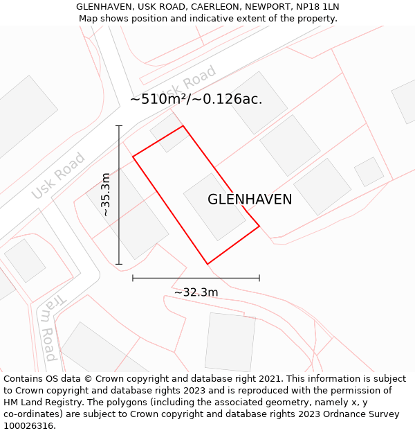 GLENHAVEN, USK ROAD, CAERLEON, NEWPORT, NP18 1LN: Plot and title map