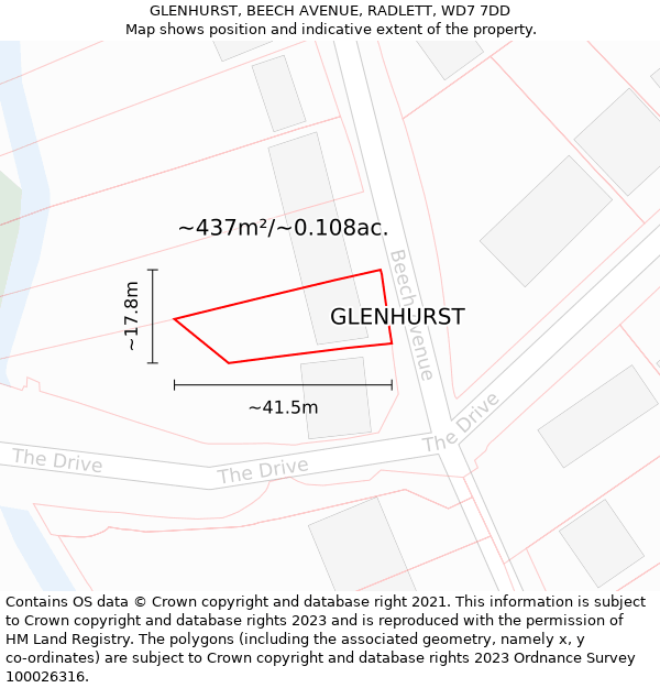 GLENHURST, BEECH AVENUE, RADLETT, WD7 7DD: Plot and title map