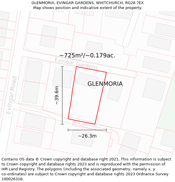 GLENMORIA, EVINGAR GARDENS, WHITCHURCH, RG28 7EX: Plot and title map