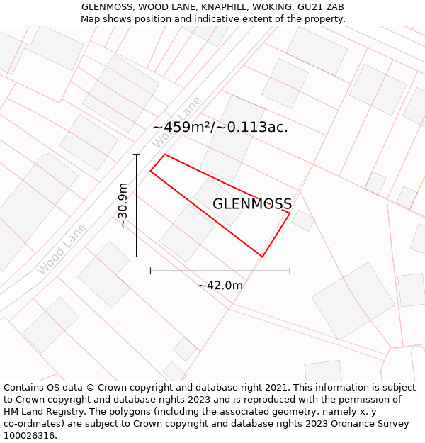 GLENMOSS, WOOD LANE, KNAPHILL, WOKING, GU21 2AB: Plot and title map