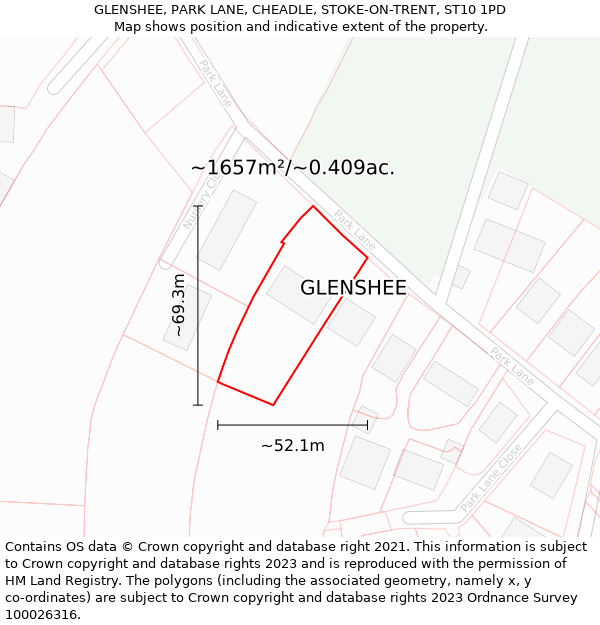GLENSHEE, PARK LANE, CHEADLE, STOKE-ON-TRENT, ST10 1PD: Plot and title map