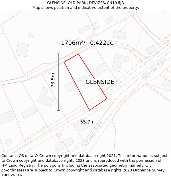 GLENSIDE, OLD PARK, DEVIZES, SN10 5JR: Plot and title map
