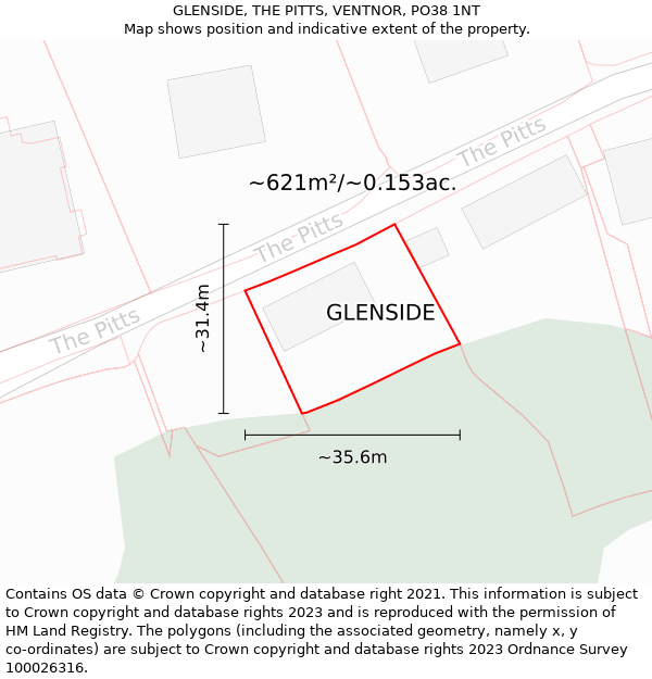 GLENSIDE, THE PITTS, VENTNOR, PO38 1NT: Plot and title map