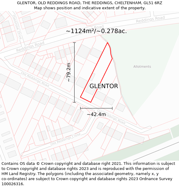 GLENTOR, OLD REDDINGS ROAD, THE REDDINGS, CHELTENHAM, GL51 6RZ: Plot and title map
