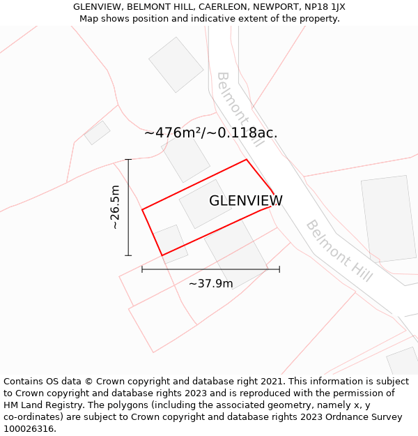 GLENVIEW, BELMONT HILL, CAERLEON, NEWPORT, NP18 1JX: Plot and title map