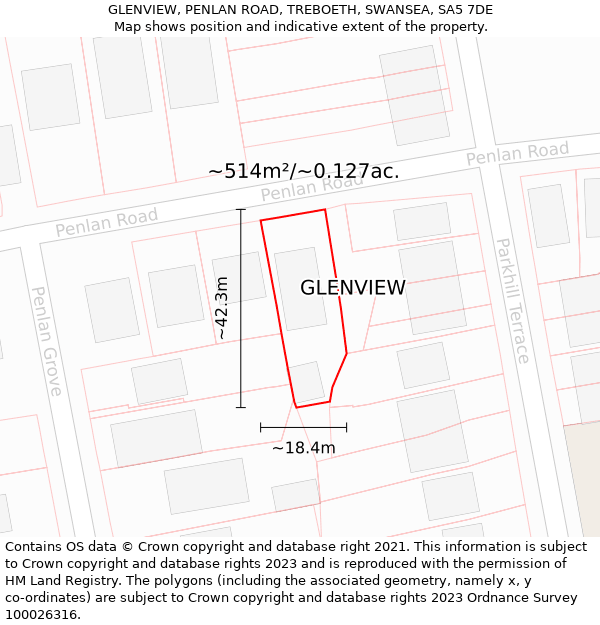 GLENVIEW, PENLAN ROAD, TREBOETH, SWANSEA, SA5 7DE: Plot and title map