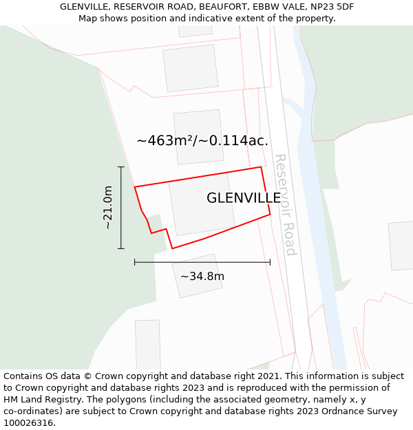 GLENVILLE, RESERVOIR ROAD, BEAUFORT, EBBW VALE, NP23 5DF: Plot and title map