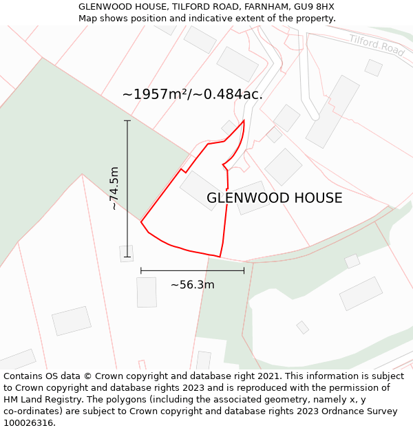 GLENWOOD HOUSE, TILFORD ROAD, FARNHAM, GU9 8HX: Plot and title map
