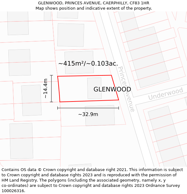 GLENWOOD, PRINCES AVENUE, CAERPHILLY, CF83 1HR: Plot and title map