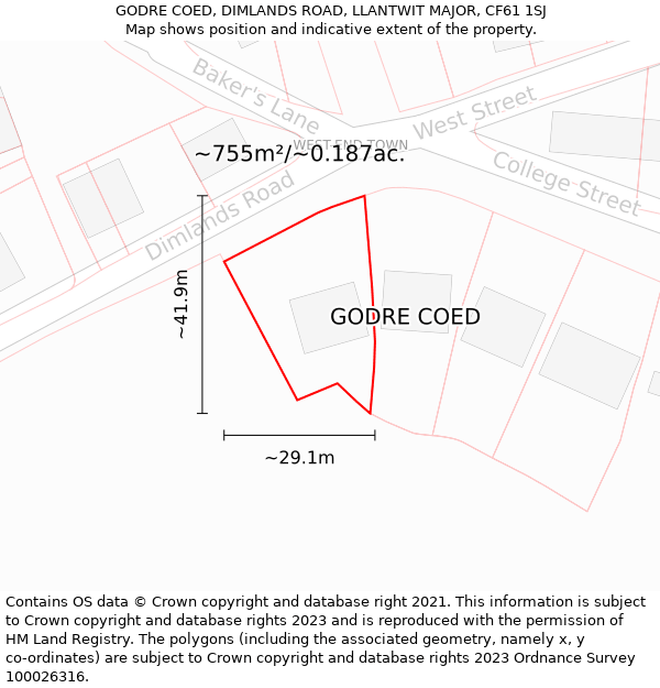 GODRE COED, DIMLANDS ROAD, LLANTWIT MAJOR, CF61 1SJ: Plot and title map